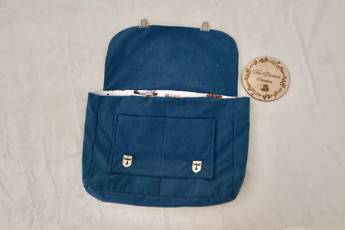 Cartable personnalisé en velours côtelé
