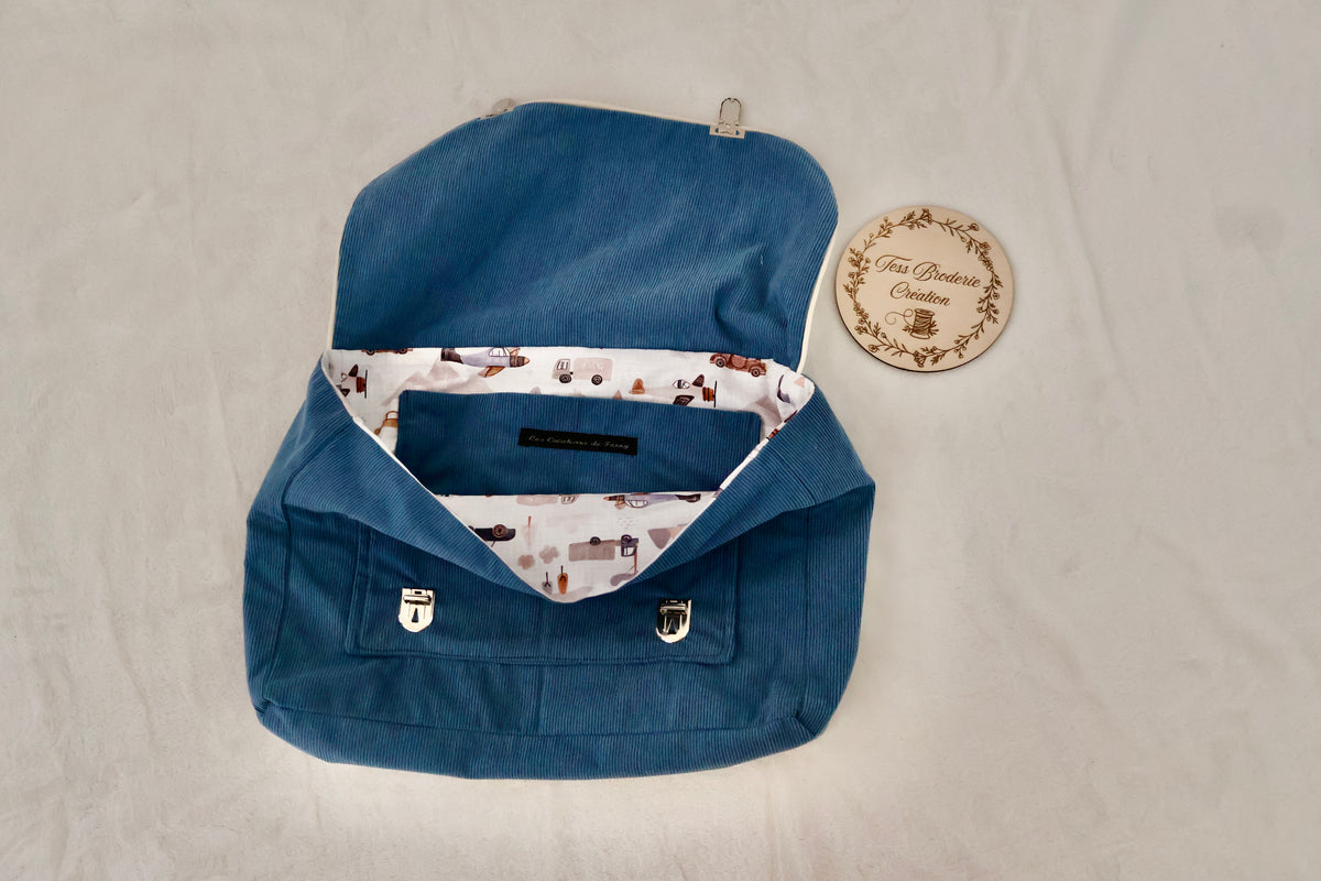 Cartable personnalisé en velours côtelé